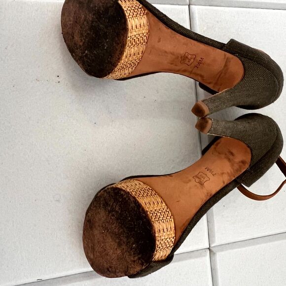 Tory Burch Amina Women Sandal Sz 7.5M Olive Woven Platform High Heel Ankle Strap - Picture 14 of 16